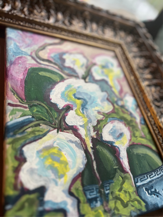 Blue and white orchids (9x12 canvas)