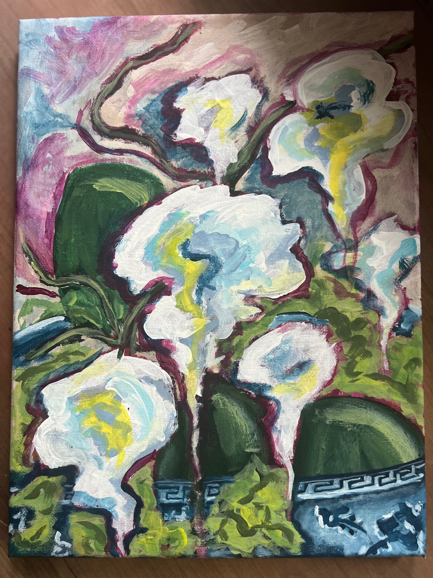 Blue and white orchids (9x12 canvas)